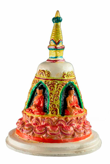 Stupa Tibétain En Métal Peint – Chörten Bouddhiste Pour Autel Et Méditation