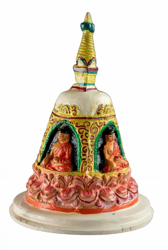 Stupa Tibétain En Métal Peint – Chörten Bouddhiste Pour Autel Et Méditation