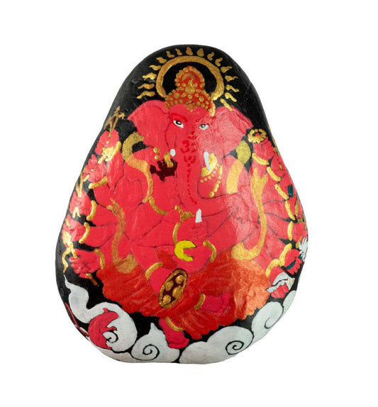 Galet Peint Ganesh 8,8 cm – Décoration Hindouiste Artisanale en Pierre