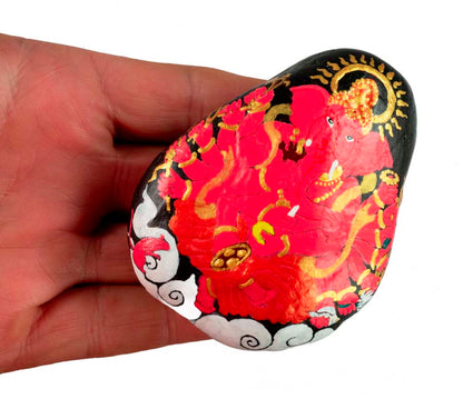Galet Peint Ganesh 8,8 cm – Décoration Hindouiste Artisanale en Pierre