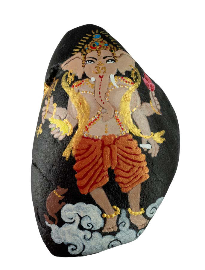 Galet Peint à la Main Éléphant Ganesh – Décoration Hindouiste Unique