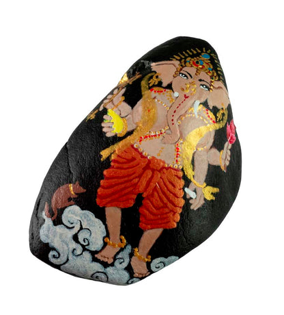 Galet Peint à la Main Éléphant Ganesh – Décoration Hindouiste Unique