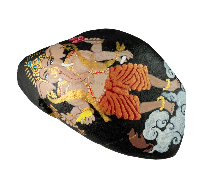 Galet Peint à la Main Éléphant Ganesh – Décoration Hindouiste Unique