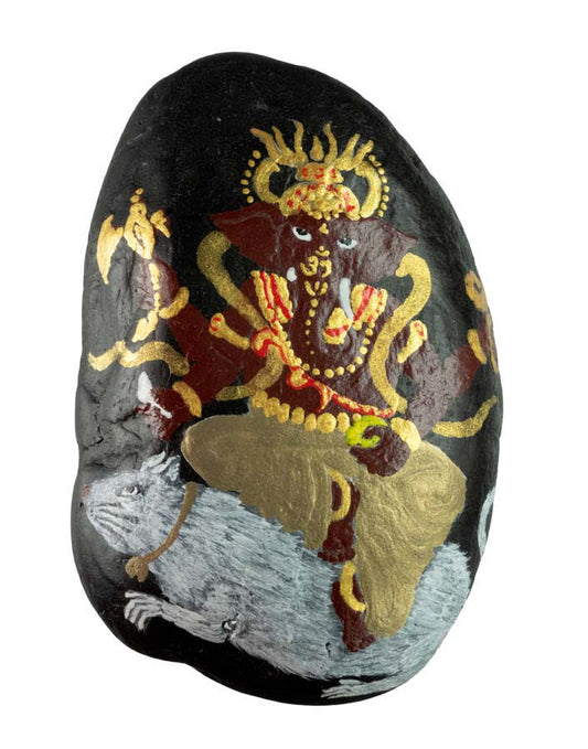 Galet Peint à la Main Éléphant Ganesh – Décoration Hindouiste Unique