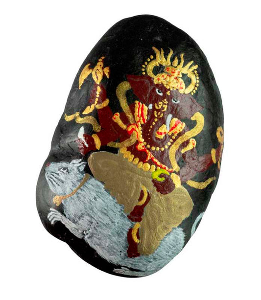 Galet Peint à la Main Éléphant Ganesh – Décoration Hindouiste Unique