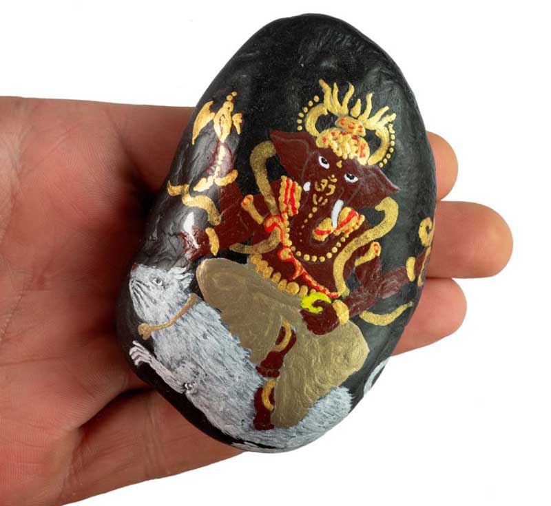 Galet Peint à la Main Éléphant Ganesh – Décoration Hindouiste Unique
