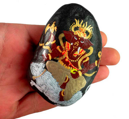 Galet Peint à la Main Éléphant Ganesh – Décoration Hindouiste Unique