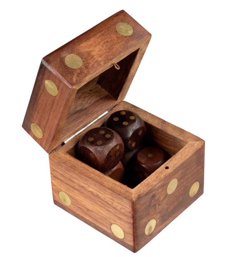 Coffret Yam's en Bois et Laiton – Jeu de Dés Artisanal 6 cm