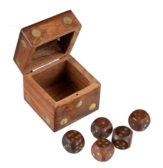 Coffret Yam's en Bois et Laiton – Jeu de Dés Artisanal 6 cm