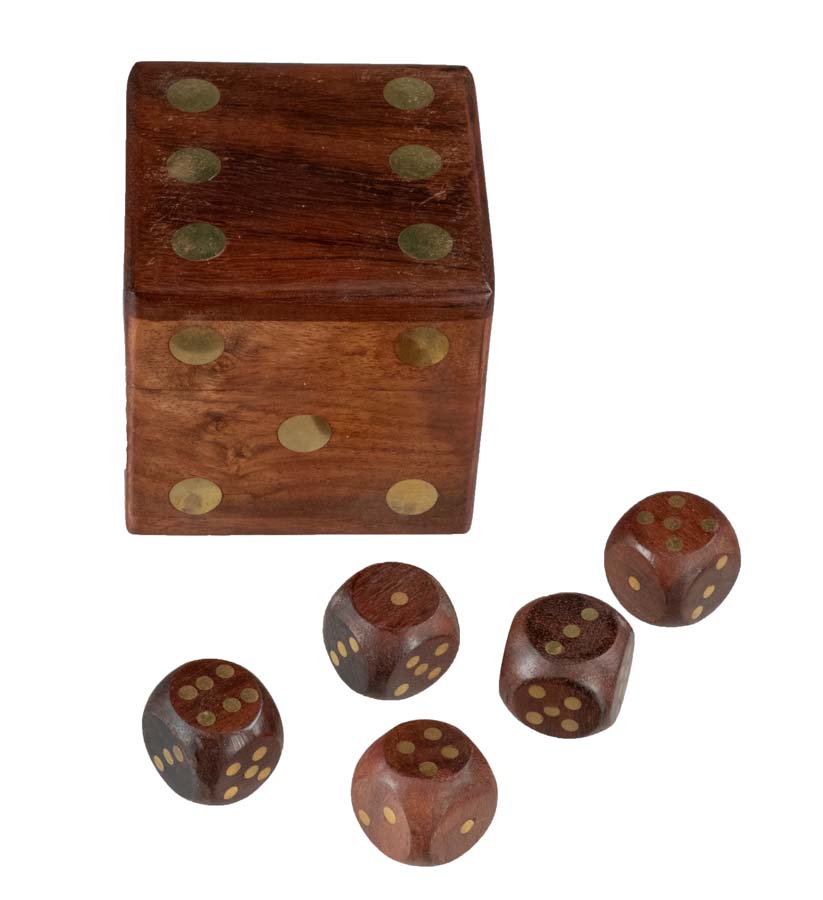 Coffret Yam's en Bois et Laiton – Jeu de Dés Artisanal 6 cm