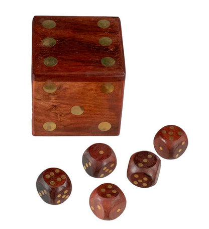 Coffret Yam's en Bois et Laiton – Jeu de Dés Artisanal 6 cm