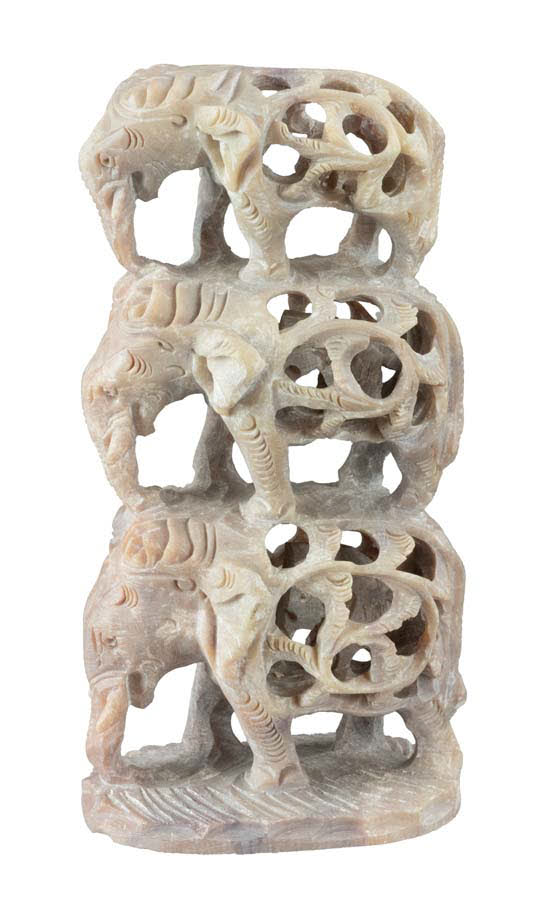 Statuette 3 Éléphants En Saponite – Sculpture Artisanale Indienne