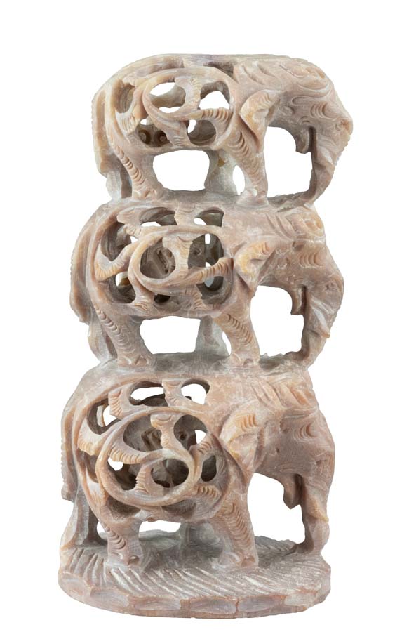 Statuette 3 Éléphants En Saponite – Sculpture Artisanale Indienne
