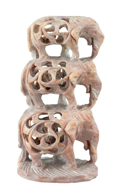 Statuette 3 Éléphants En Saponite – Sculpture Artisanale Indienne