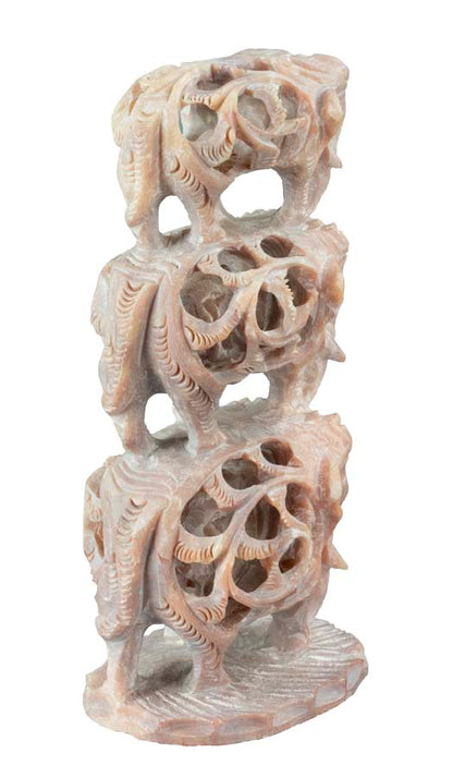 Statuette 3 Éléphants En Saponite – Sculpture Artisanale Indienne
