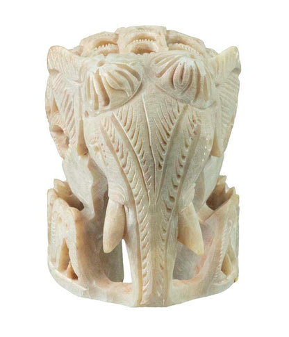 Statuette Éléphant Et Éléphanteaux En Pierre Ollaire – Artisanat Indien