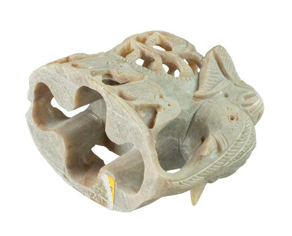 Statuette Éléphant Et Éléphanteaux En Pierre Ollaire – Artisanat Indien