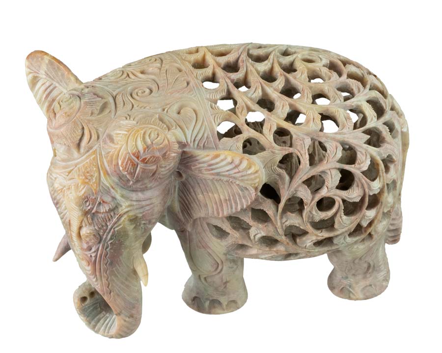 Statue Éléphant En Stéatite – Statuette Indienne Artisanale