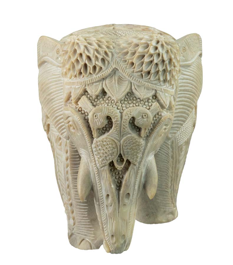 Statue Éléphant En Stéatite Avec Éléphanteau – Artisanat Indien