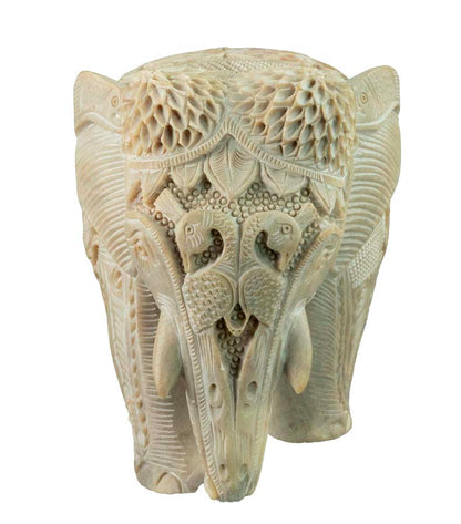 Statue Éléphant En Stéatite Avec Éléphanteau – Artisanat Indien