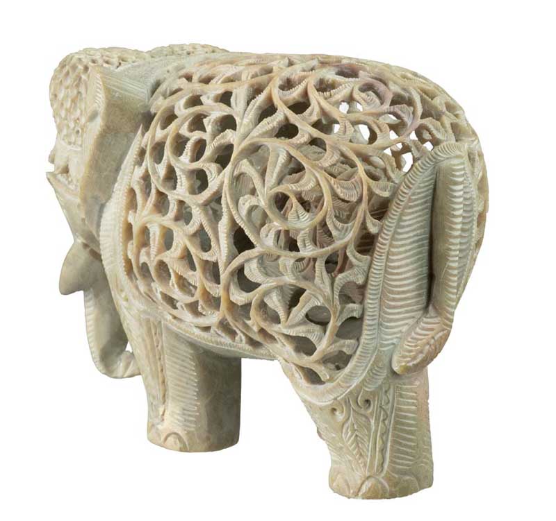 Statue Éléphant En Stéatite Avec Éléphanteau – Artisanat Indien