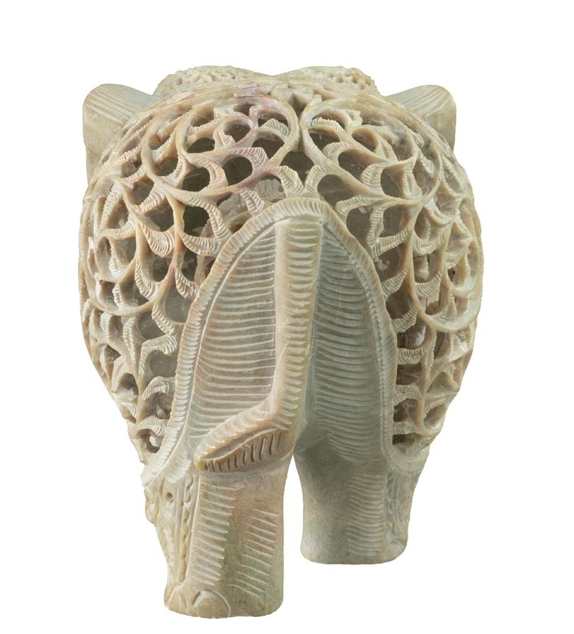 Statue Éléphant En Stéatite Avec Éléphanteau – Artisanat Indien