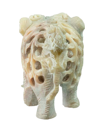 Statue Éléphant En Stéatite – Éléphant Attaqué Par Un Lion – Artisanat Indien
