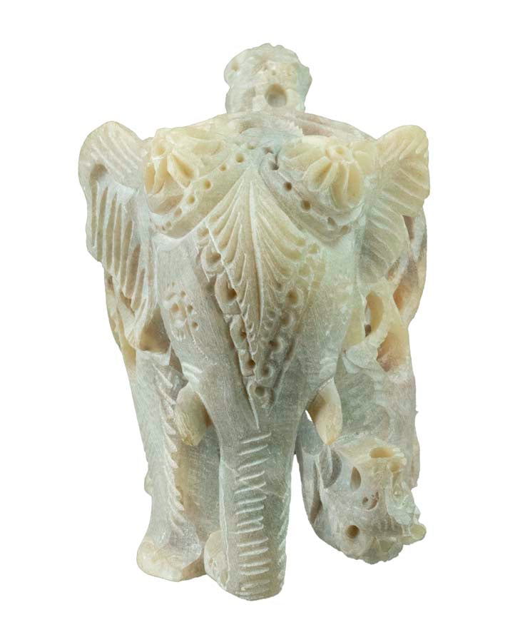 Statue Éléphant En Stéatite – Éléphant Attaqué Par Un Lion – Artisanat Indien