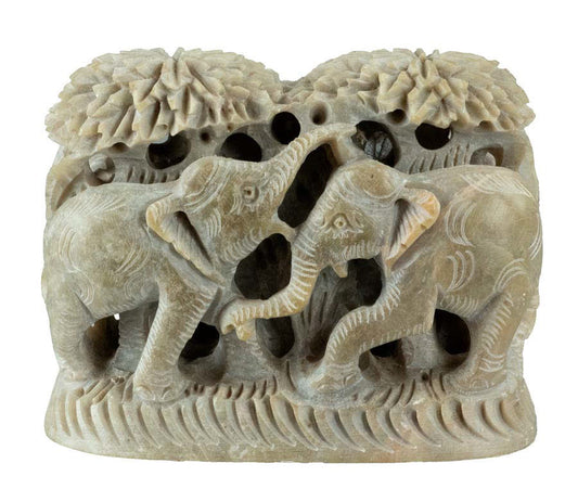 Statue Éléphant Et Cerf Bi-Face En Stéatite – Artisanat Indien
