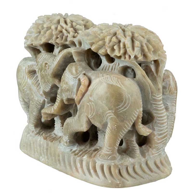 Statue Éléphant Et Cerf Bi-Face En Stéatite – Artisanat Indien