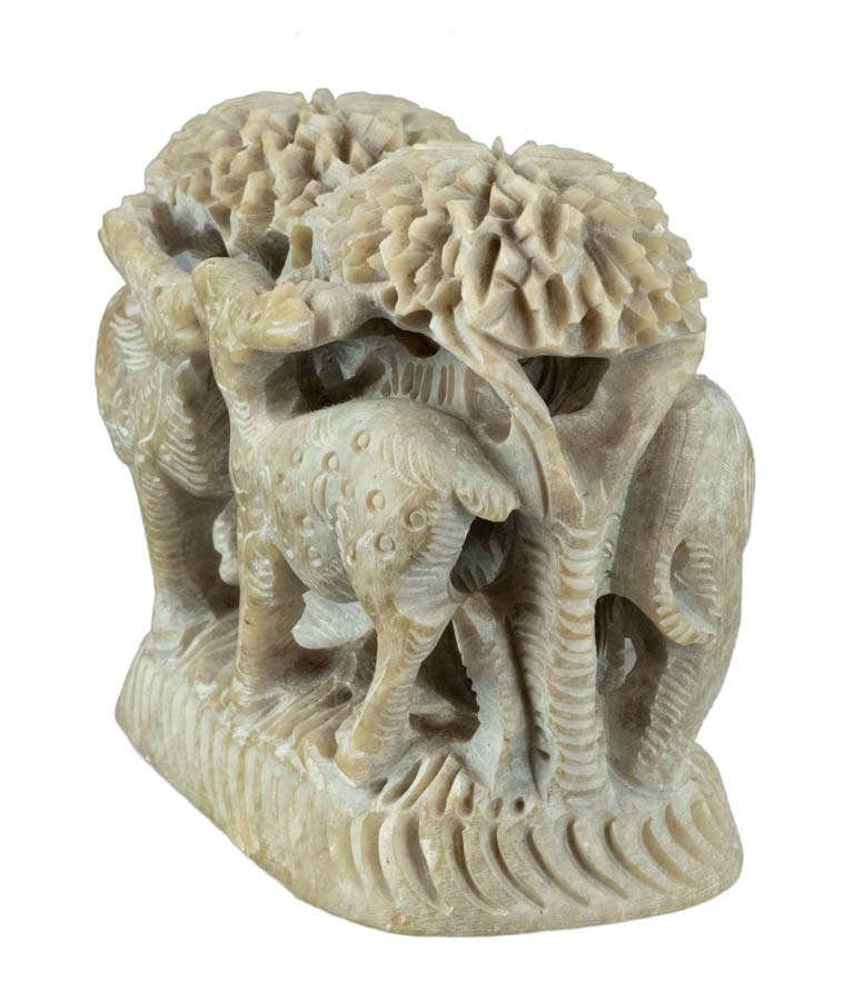 Statue Éléphant Et Cerf Bi-Face En Stéatite – Artisanat Indien