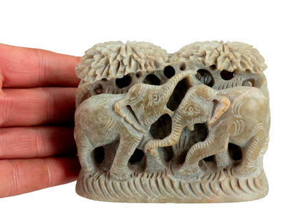Statue Éléphant Et Cerf Bi-Face En Stéatite – Artisanat Indien