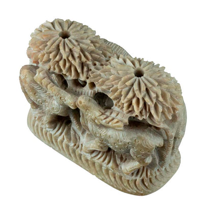 Statue Éléphant Et Cerf Bi-Face En Stéatite – Artisanat Indien