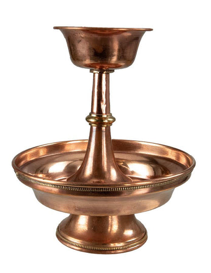 Serkyem tibétain en cuivre – Coupe et vase d'offrandes bouddhistes Tsok