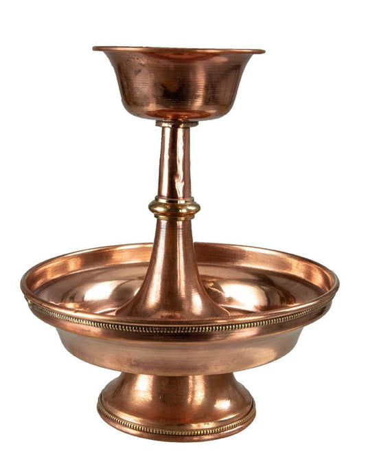 Serkyem tibétain en cuivre – Coupe et vase d'offrandes bouddhistes Tsok