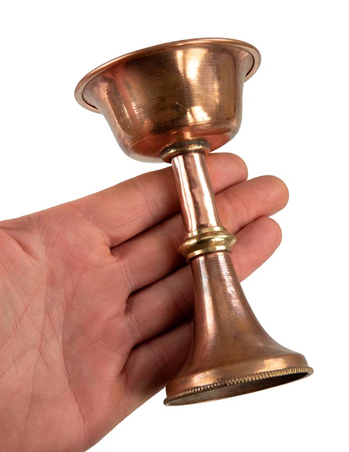 Serkyem tibétain en cuivre – Coupe et vase d'offrandes bouddhistes Tsok