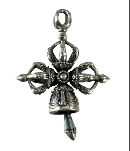 Pendentif Bouddhiste Cloche et Double Dorje Vajra en Argent 925