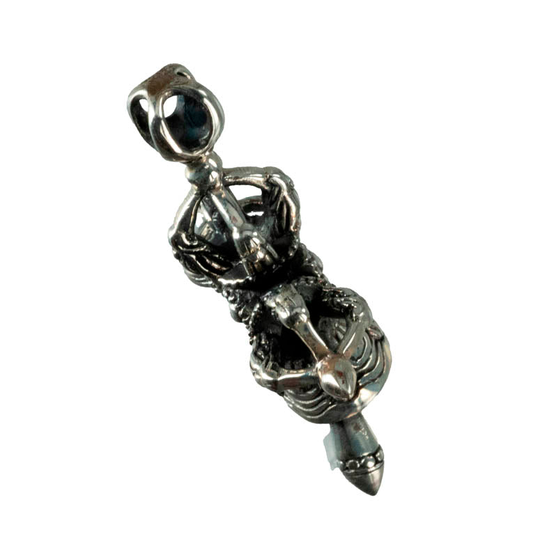 Pendentif Bouddhiste Cloche et Double Dorje Vajra en Argent 925