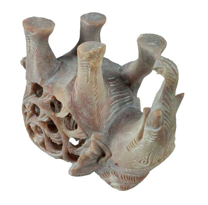 Statuette Éléphant Trompe En L’Air En Stéatite – Avec Éléphanteau – Artisanat Indien