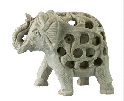 Statuette Éléphant en Pierre Stéatite – Artisanat Indien
