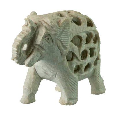 Statuette Éléphant en Pierre Stéatite – Artisanat Indien