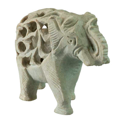 Statuette Éléphant en Pierre Stéatite – Artisanat Indien