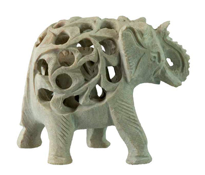 Statuette Éléphant en Pierre Stéatite – Artisanat Indien