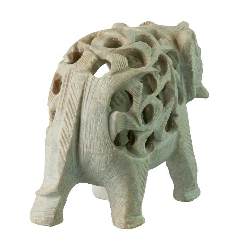 Statuette Éléphant en Pierre Stéatite – Artisanat Indien
