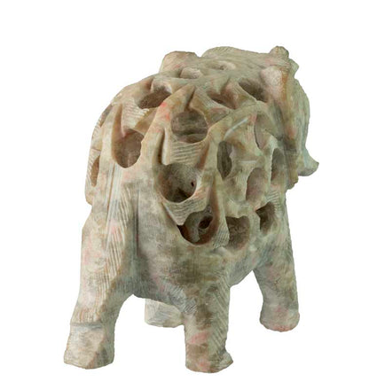 Statuette Éléphant en Pierre Stéatite – Trompe en l’Air – Artisanat Indien