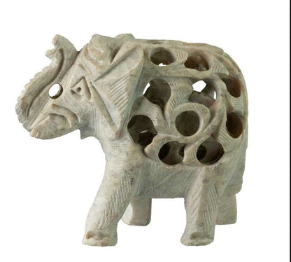 Statuette Éléphant Indien en Pierre – Trompe en l’Air