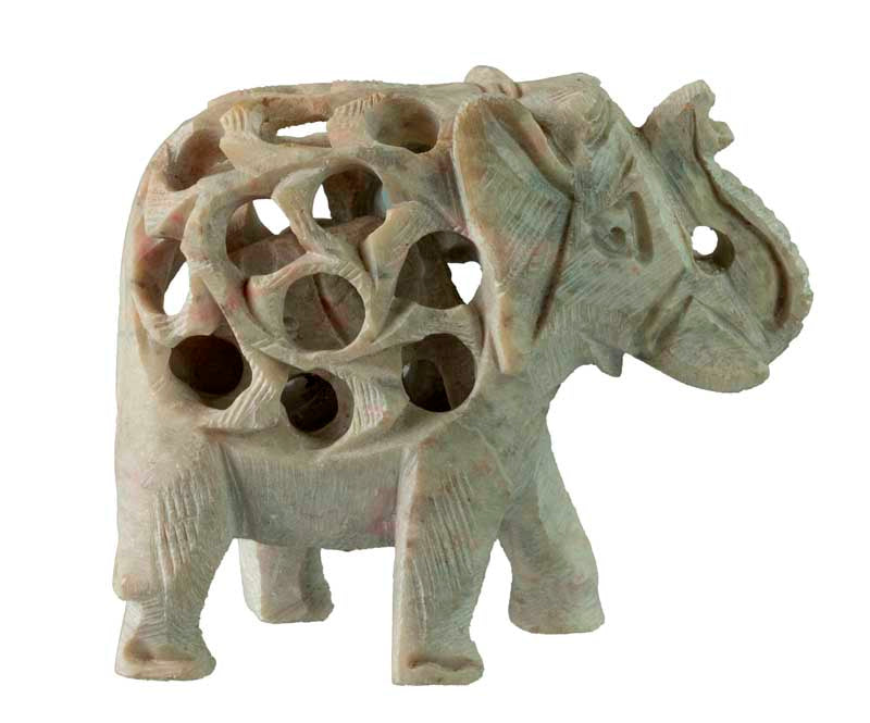 Statuette Éléphant Indien en Pierre – Trompe en l’Air