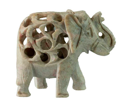 Statuette Éléphant Indien en Pierre – Trompe en l’Air