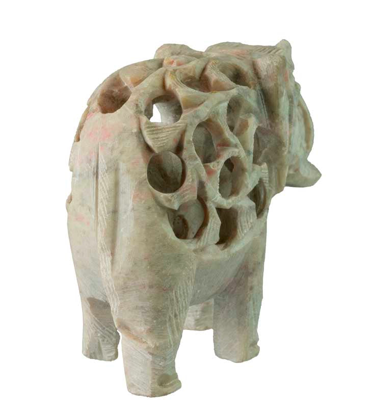 Statuette Éléphant Indien en Pierre – Trompe en l’Air