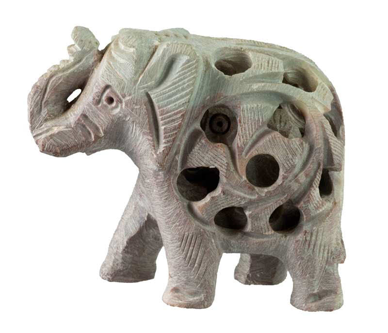 Statuette Éléphant Indien en Pierre – Trompe en l’Air